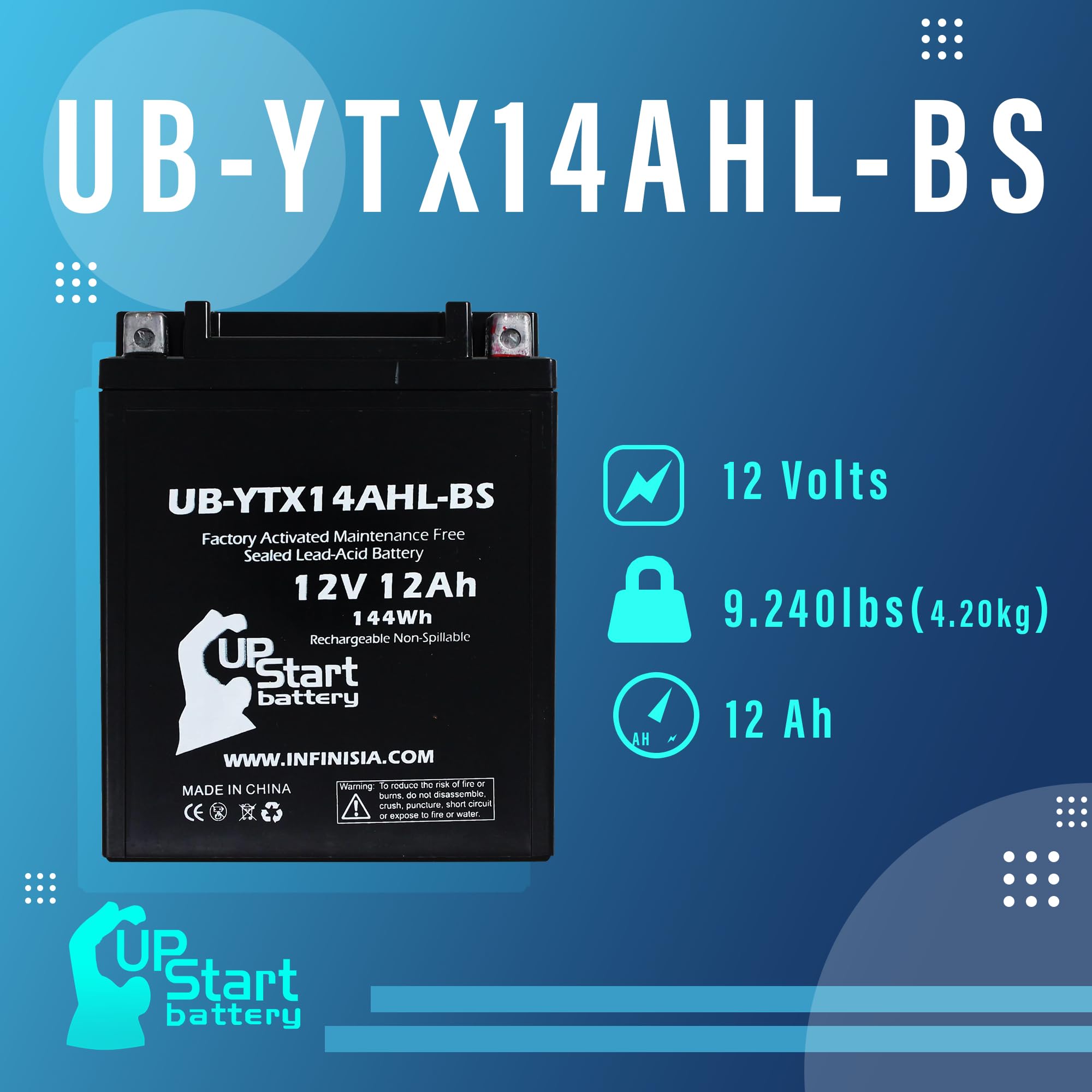 3-Pack UB-YTX14AHL-BS Battery Replacement for 1988 Kawasaki ZX750